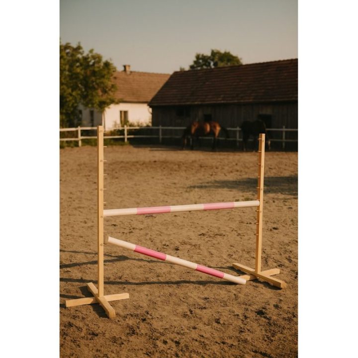 Hobby horse šuolių kliūtis 120 cm su dviem kartelėmis, šviesiai rožinė ir rožinė - Super Hobby Horse