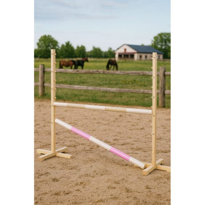 Hobby horse šuolių kliūtis 120 cm, 2 kartelės, smėlio / šviesiai rožinė - Super Hobby Horse