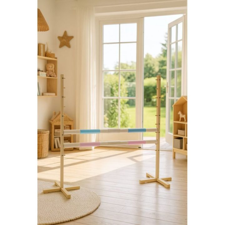 Hobby horse šuolių kliūtis su dviem kartelėmis, šviesiai mėlyna ir šviesiai rožinė - Super Hobby Horse