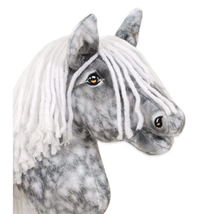 Hobby horse žirgas ant lazdos A4, obuoliuotas širmas, balti karčiai - Super Hobby Horse Premium