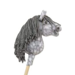Hobby horse žirgas ant lazdos A5, obuoliuotas širmas (pilkas) su pilkais karčiais - Super Hobby Horse Premium