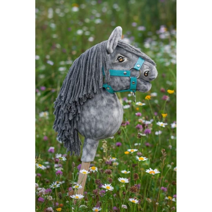 Hobby horse žirgas ant lazdos A5, obuoliuotas širmas (pilkas) su pilkais karčiais - Super Hobby Horse Premium