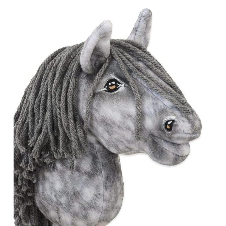 Hobby horse žirgas ant lazdos A5, obuoliuotas širmas (pilkas) su pilkais karčiais - Super Hobby Horse Premium
