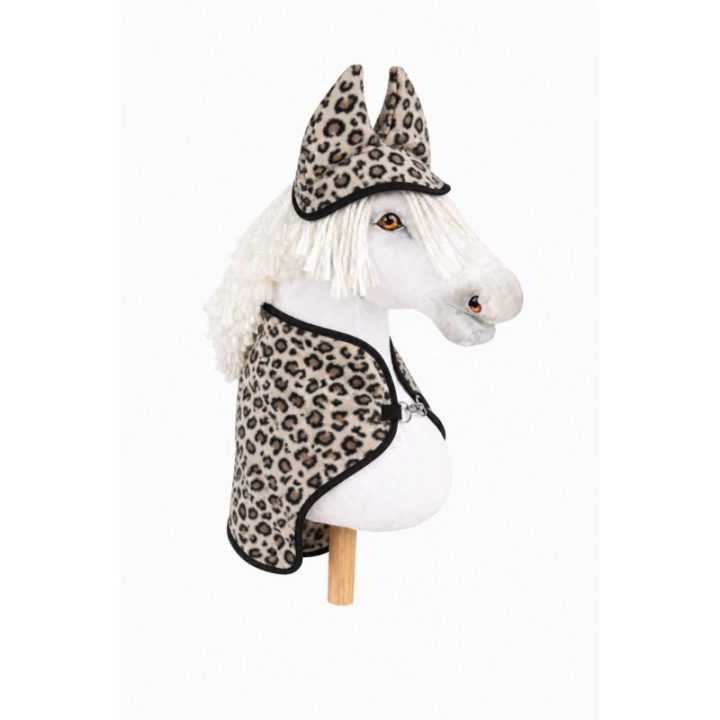 Hobby horse priedų komplektas: flisinė gūnia (balnatiesė) ir ausų gaubtai, A3, smėlio spalvos su leopardo raštu - Super Hobby Ho