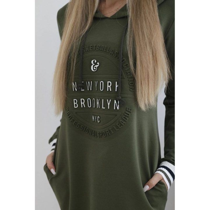 Medvilninė suknelė su užrašu „Brooklyn“, chaki