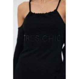 Medvilninė suknelė su užrašu „Tres Chic“, juoda