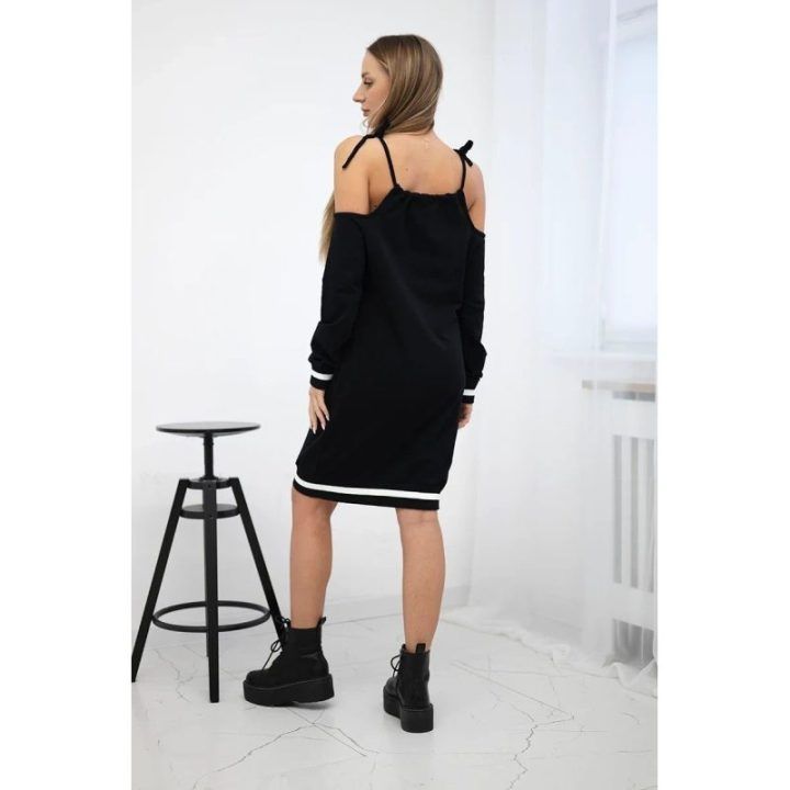 Medvilninė suknelė su užrašu „Tres Chic“, juoda