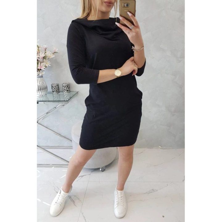 Medvilninė suknelė su gobtuvu, juoda