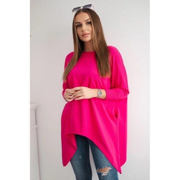 Moteriška medvilninė laisvo kirpimo palaidinė, ryškiai rožinė