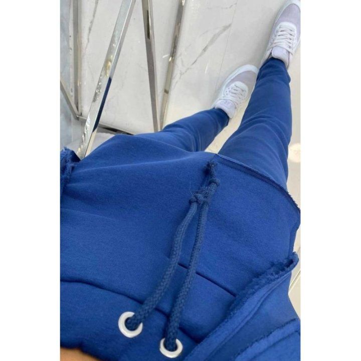 Moteriškas baggy komplektas: džemperis su gobtuvu ir kelnės, džinsinis