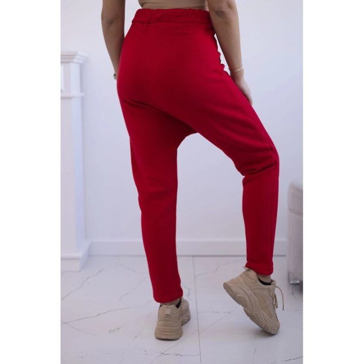 Moteriškas medvilninis komplektas: džemperis su gobtuvu ir kelnės, raudonas