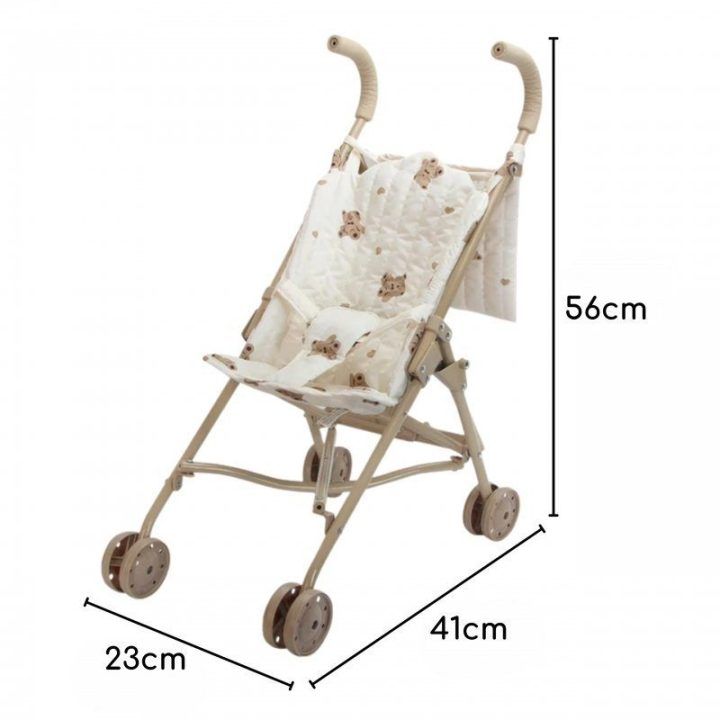 Lėlių vežimėlis Woopie Royal su meškiukų raštu, 41 × 23 × 56 cm, kreminis