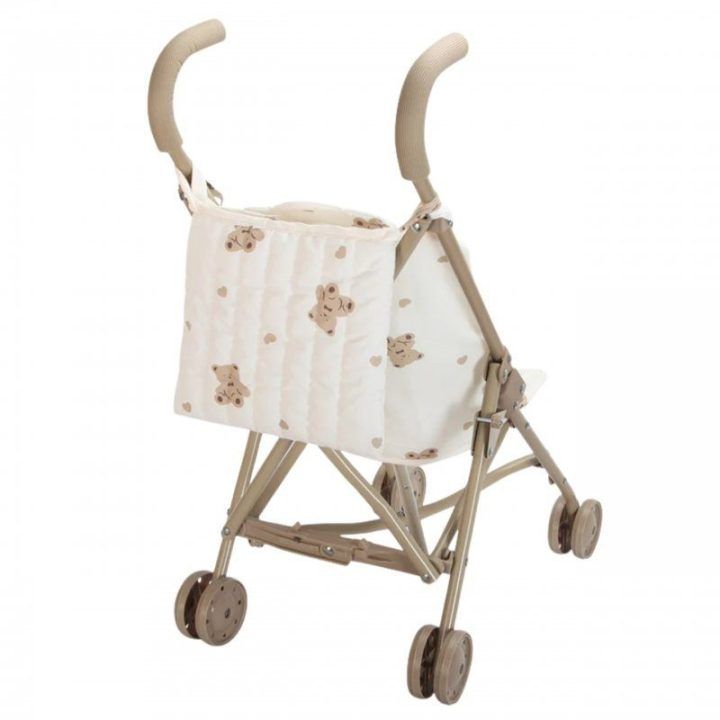 Lėlių vežimėlis Woopie Royal su meškiukų raštu, 41 × 23 × 56 cm, kreminis