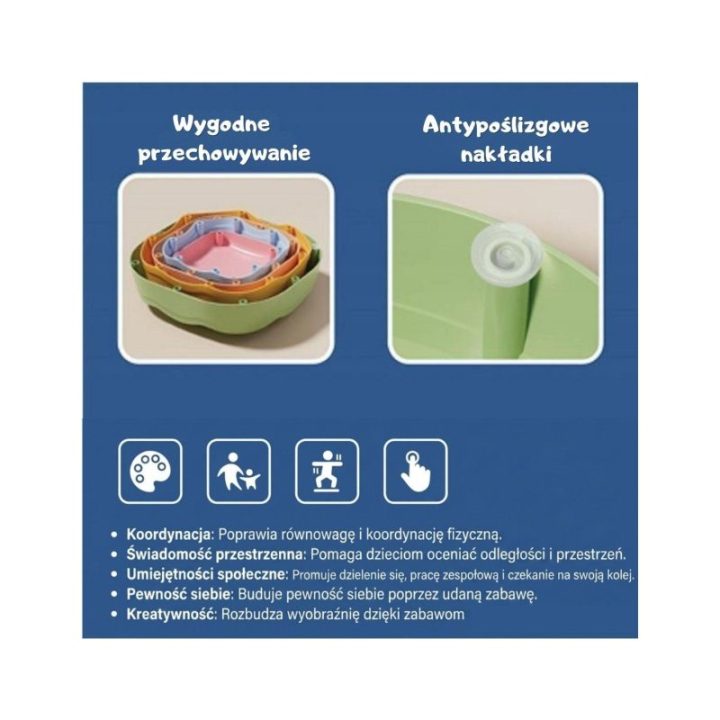 Sensorinių pusiausvyros akmenų rinkinys WOOPIE, nuo 3 metų, 5 vnt., įvairiaspalvis