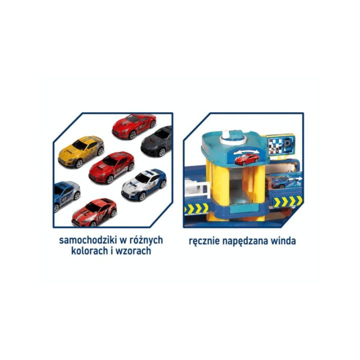 Kelių aukštų žaislinis garažas su liftu Woopie, nuo 3 metų, 3 automobiliai