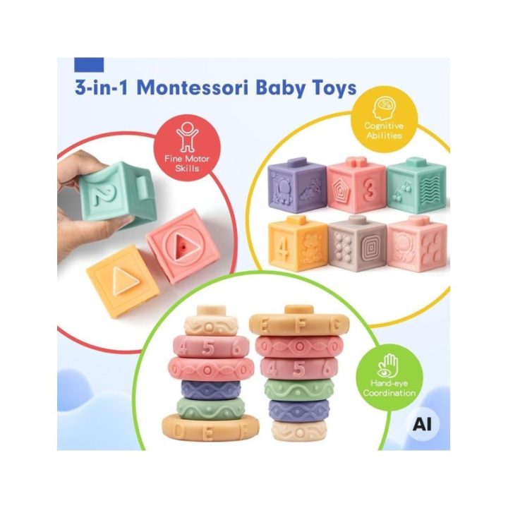 Minkštų sensorinių kaladėlių rinkinys Woopie Baby, nuo 6 mėn., 23 vnt
