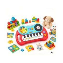 Vaikiškas edukacinis pianinas su 7 klavišais Woopie Baby, nuo 18 mėn., raudonas