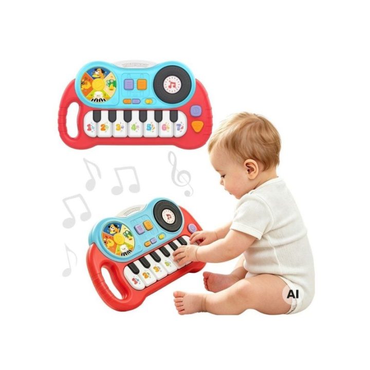 Vaikiškas edukacinis pianinas su 7 klavišais Woopie Baby, nuo 18 mėn., raudonas