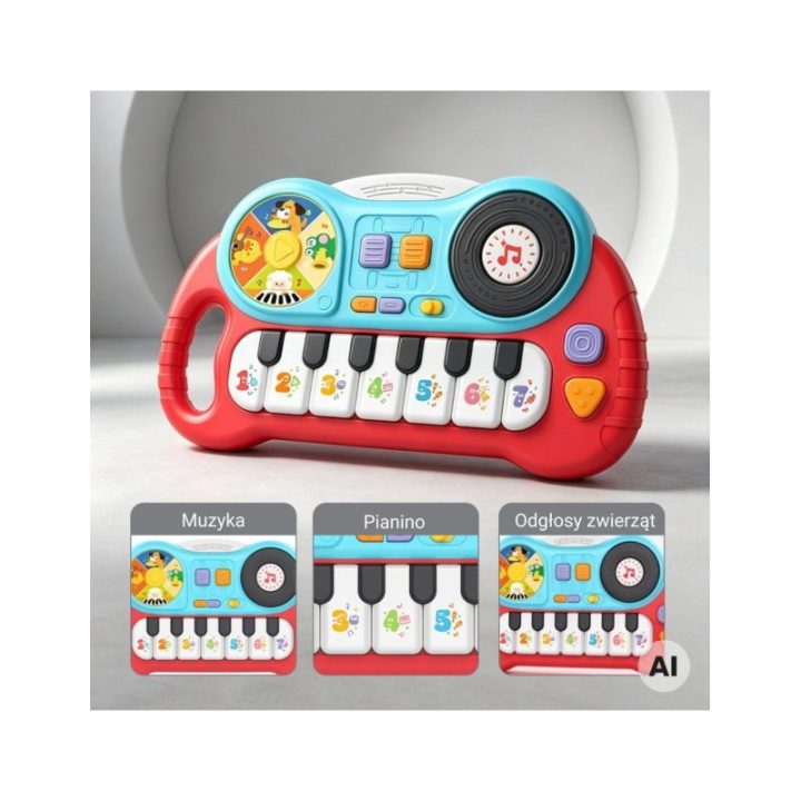 Vaikiškas edukacinis pianinas su 7 klavišais Woopie Baby, nuo 18 mėn., raudonas