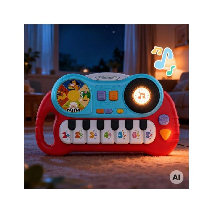 Vaikiškas edukacinis pianinas su 7 klavišais Woopie Baby, nuo 18 mėn., raudonas