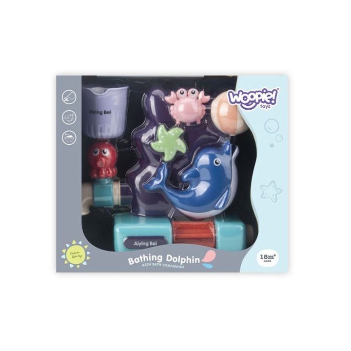 Vonios vandens žaislas su delfinu ir ratuku Woopie Baby Delfinek, nuo 18 mėn., 24 × 21 cm