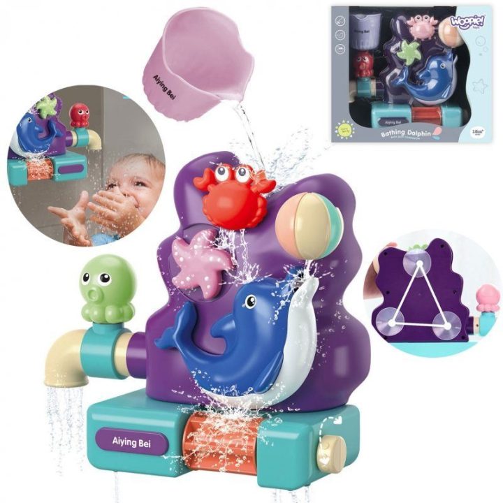 Vonios vandens žaislas su delfinu ir ratuku Woopie Baby Delfinek, nuo 18 mėn., 24 × 21 cm