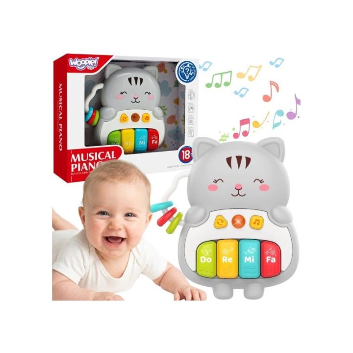 Vaikiškas interaktyvus pianinas katino formos Woopie Baby, nuo 18 mėn., pilkas