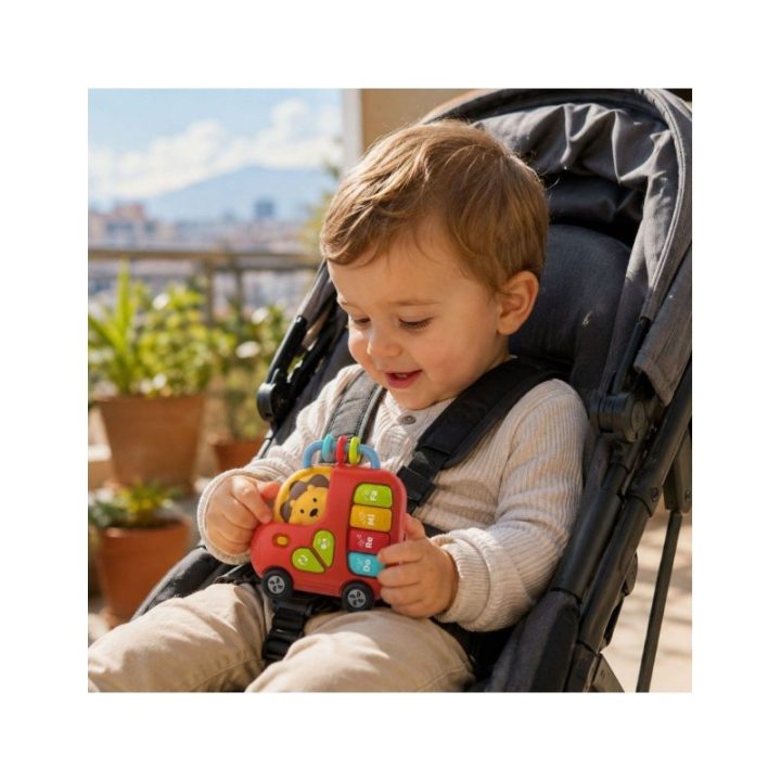 Interaktyvus žaislinis pianinas-autobusas Woopie Baby su liūto motyvu, nuo 18 mėn., 13 × 14,5 cm, raudonas