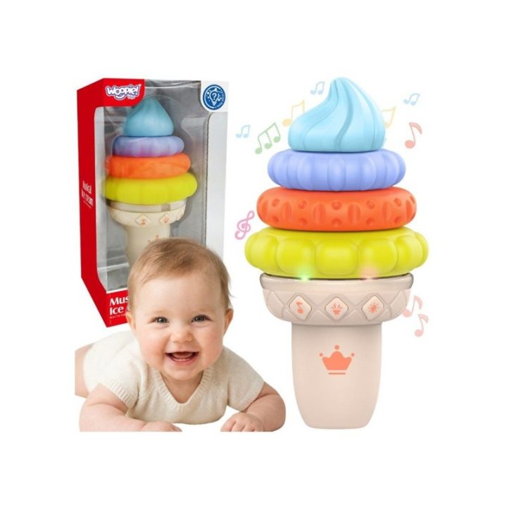 Sensorinis lavinamasis žaislų rinkinys ledų ragelio formos Woopie Baby, nuo 18 mėn., įvairiaspalvis