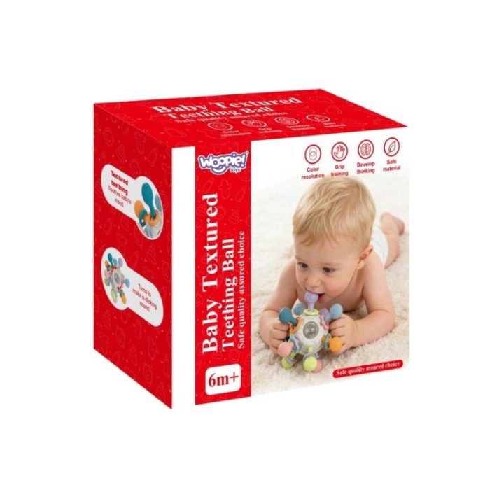 Sensorinis kramtukas-barškutis 3 viename Woopie Baby, nuo 6 mėn., įvairiaspalvis