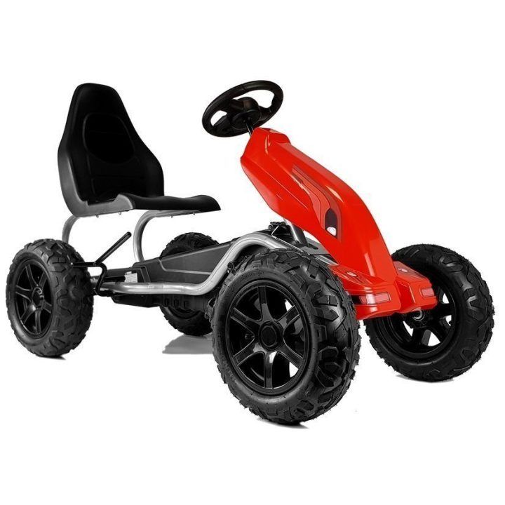 Vaikiškas pedalinis kartingas su pripučiamais ratais, raudonas