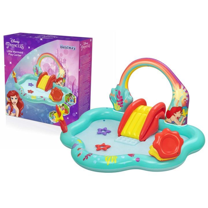 Pripučiamas vandens žaidimų centras su čiuožykla ir „The Little Mermaid“ motyvu Bestway, 221 × 193 × 117 cm