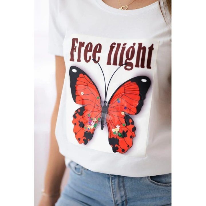 Moteriška medvilninė palaidinė su drugelio raštu Free Flight, balta