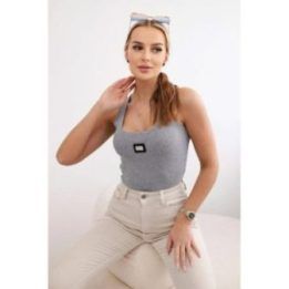Moteriška medvilninė dryžuota palaidinė su petnešėlėmis, pilka