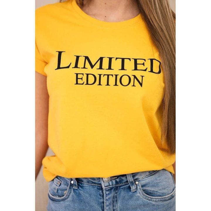 Moteriška medvilninė palaidinė su užrašu „Limited edition“, garstyčių