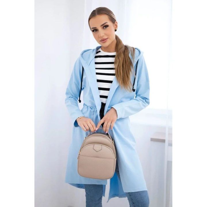 Moteriškas medvilninis apsiaustas su gobtuvu, mėlynas