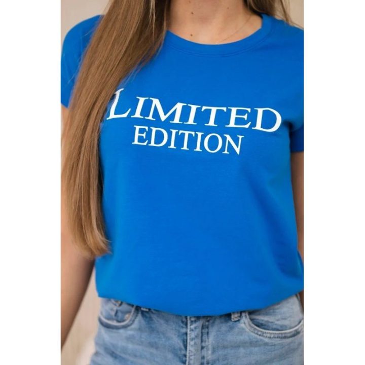 Moteriška palaidinė su užrašu „Limited edition“, rugiagėlių mėlyna
