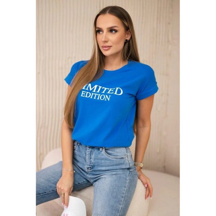 Moteriška palaidinė su užrašu „Limited edition“, rugiagėlių mėlyna