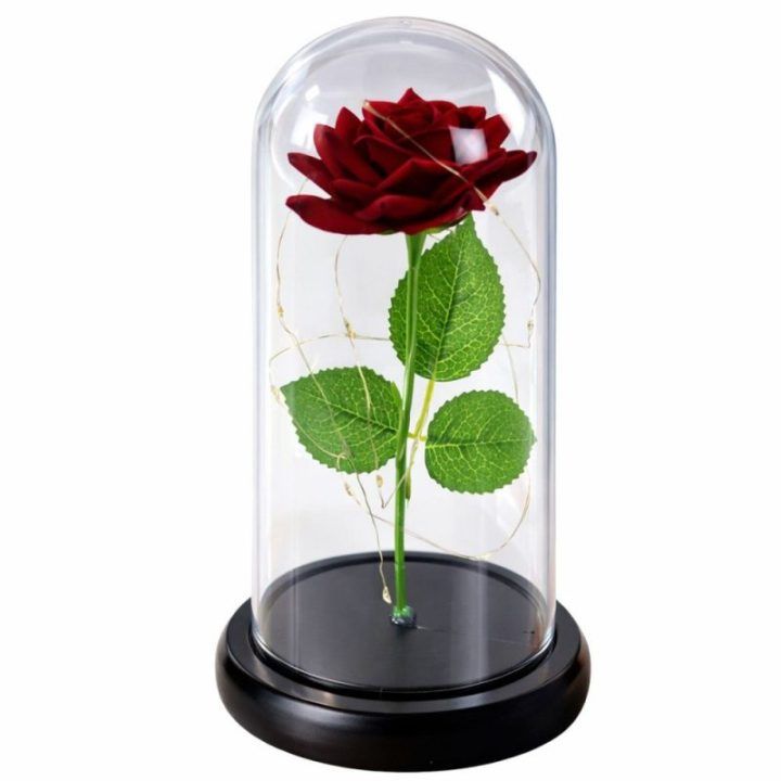 Dirbtinė rožė gaubte su LED apšvietimu, 21 × 11 cm, raudona