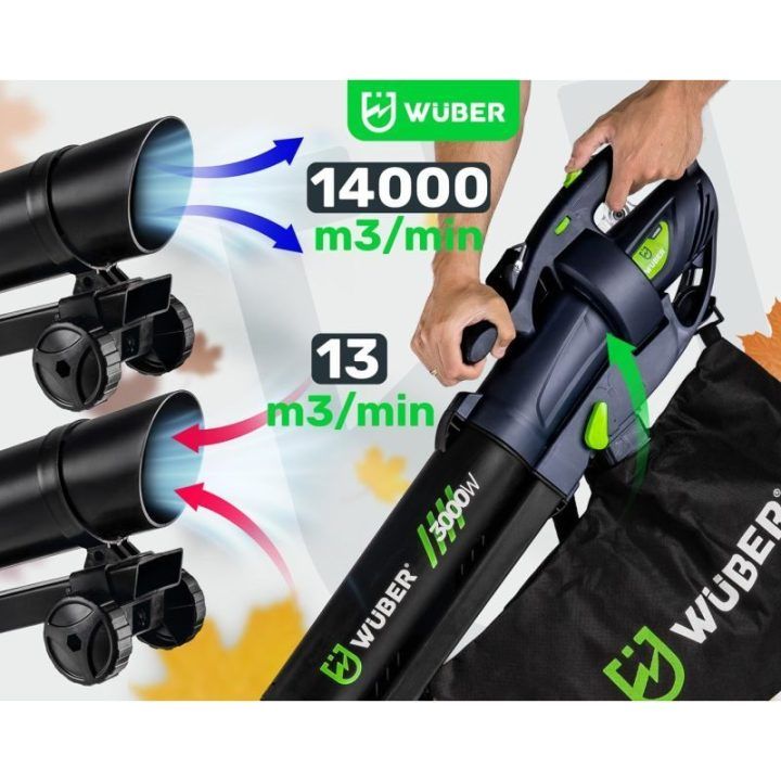 Elektrinis lapų pūstuvas 3000 W su smulkintuvu 10:1, juodas