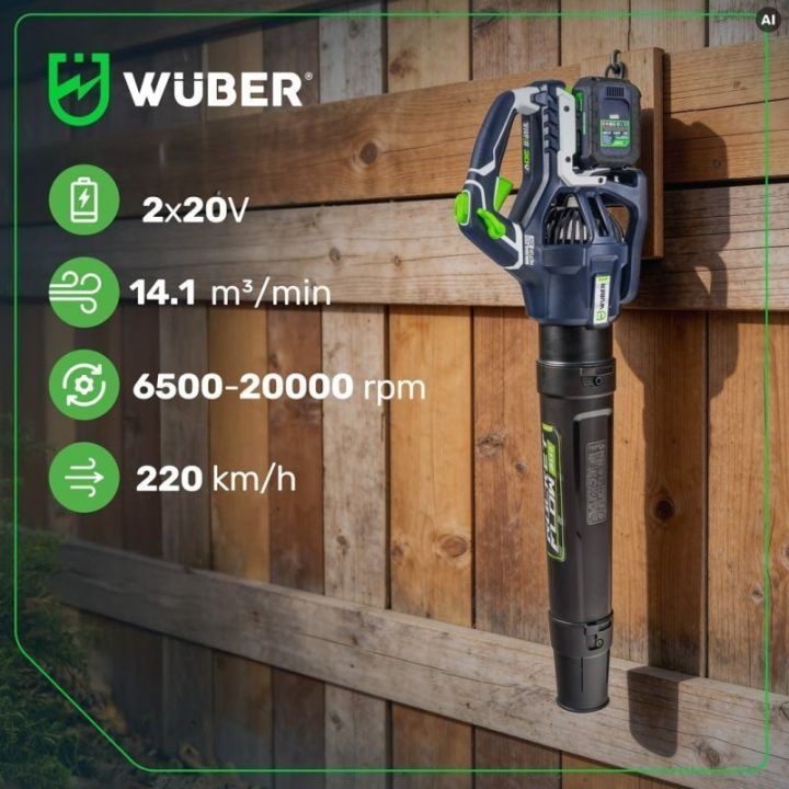 Akumuliatorinis lapų pūstuvas Wuber, 40 V, 220 km/h, juodas ir pilkas