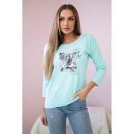 Moteriška medvilninė palaidinė su „Star Style“ raštu, mėtinė