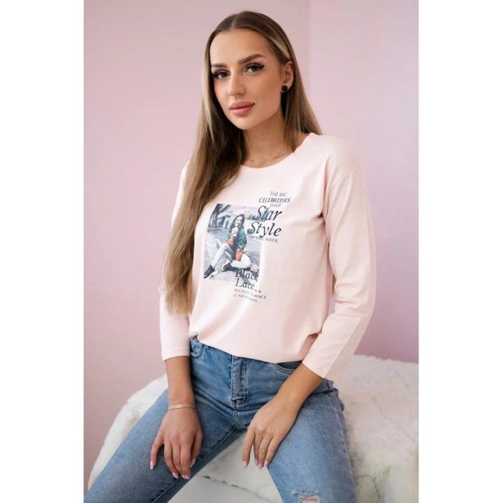 Moteriška medvilninė palaidinė su „Star Style“ užrašu, pudros rožinė