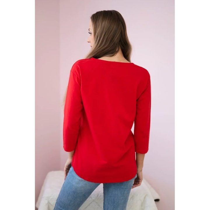 Moteriška medvilninė palaidinė su raštu Star Style, raudona