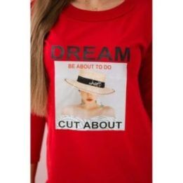 Medvilninė suknelė su „Dream“ raštu, raudona