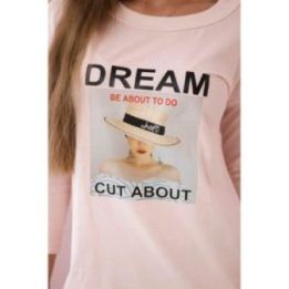 Medvilninė suknelė su užrašu „Dream“, pudros rožinė