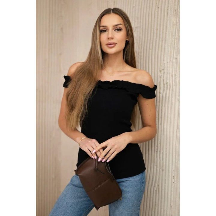 Moteriška medvilninė palaidinė su raukiniais, 53 cm, juoda