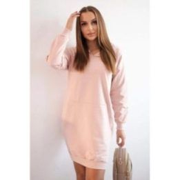 Medvilninė suknelė su gobtuvu, 89 cm, pudros rožinė