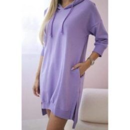 Medvilninė suknelė su gobtuvu ir ilgesne nugara, violetinė