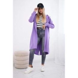 Moteriškas medvilninis kardiganas su gobtuvu, violetinis